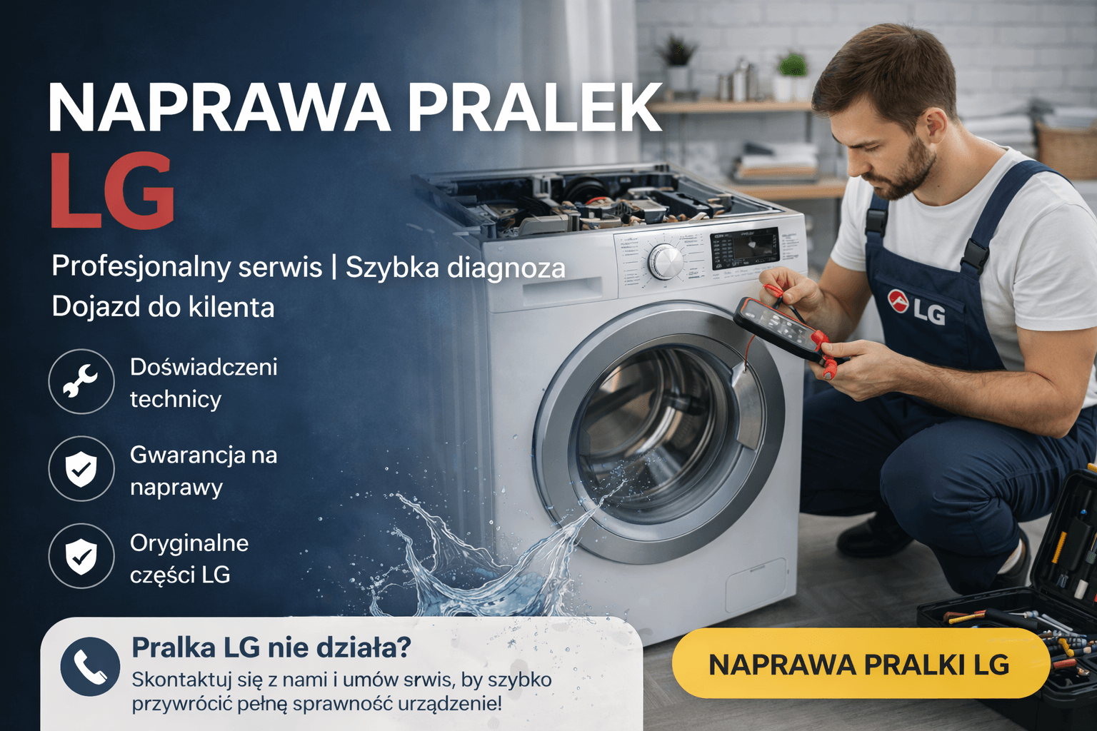 Naprawa pralek LG – technik diagnozujący pralkę LG