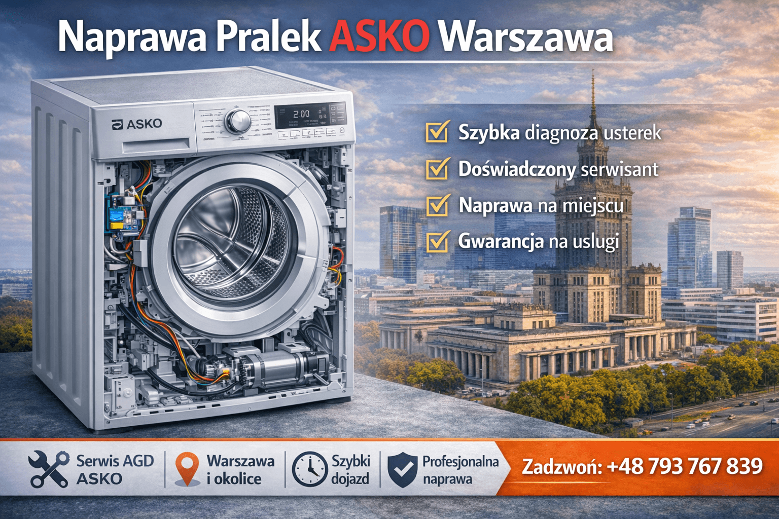 Naprawa pralek ASKO Warszawa – profesjonalny serwis AGD z dojazdem i szybką diagnozą usterek