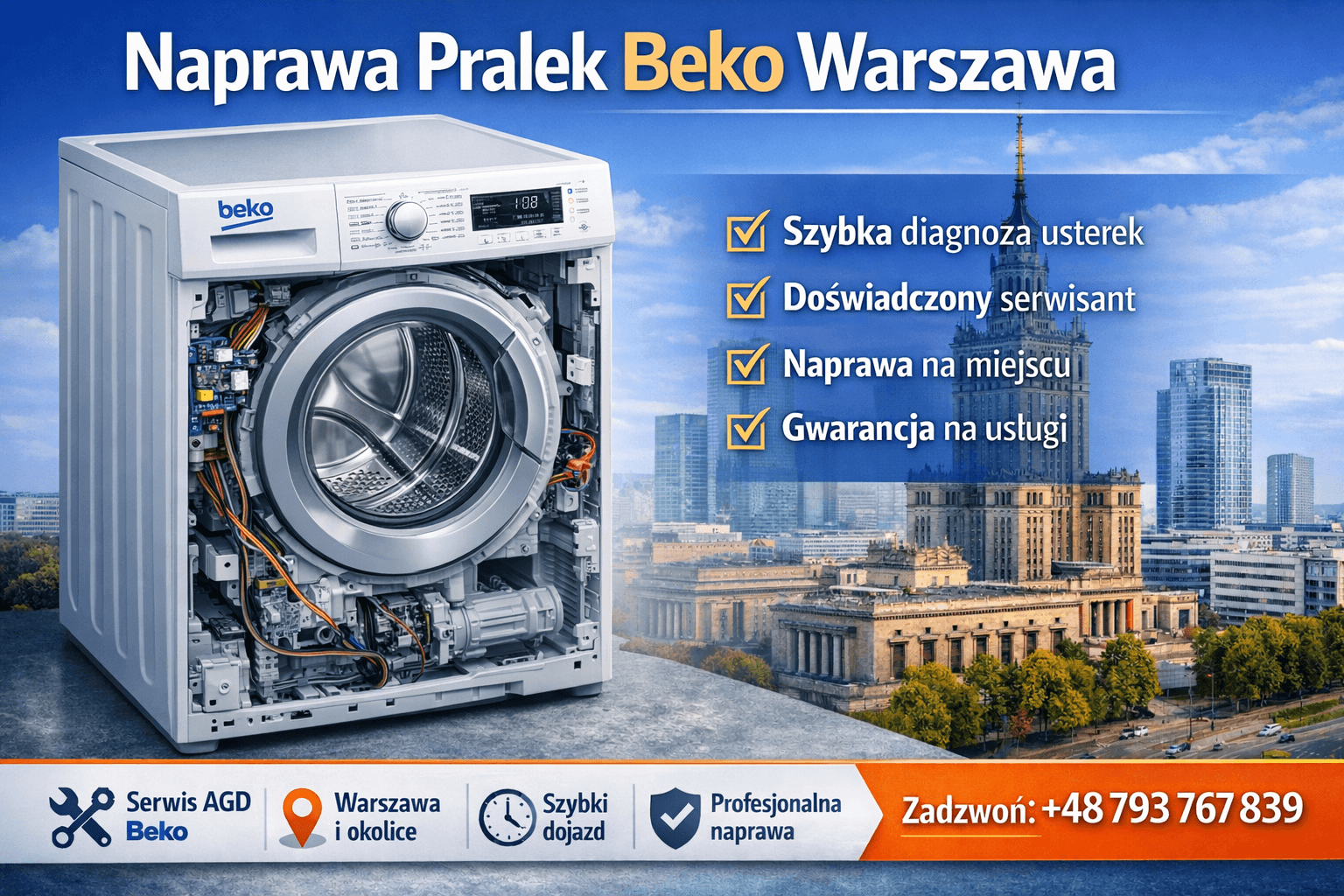 Naprawa pralek Beko Warszawa – serwis i diagnostyka usterek pralek Beko z dojazdem do klienta