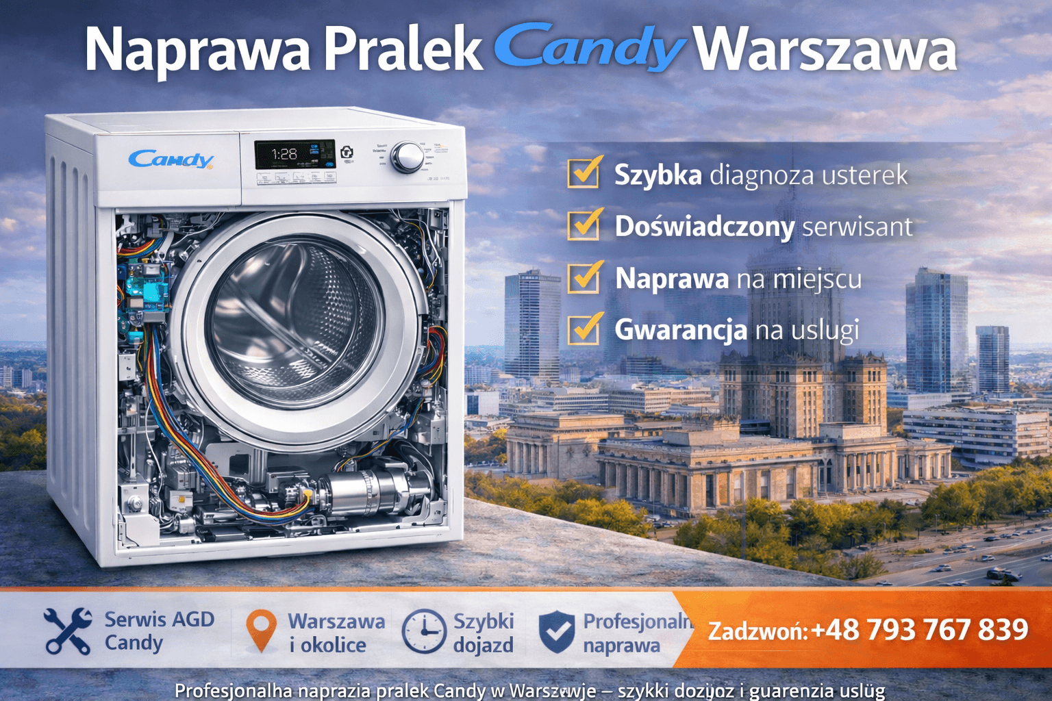 Naprawa pralek Candy Warszawa – szybki serwis AGD z dojazdem i naprawą na miejscu