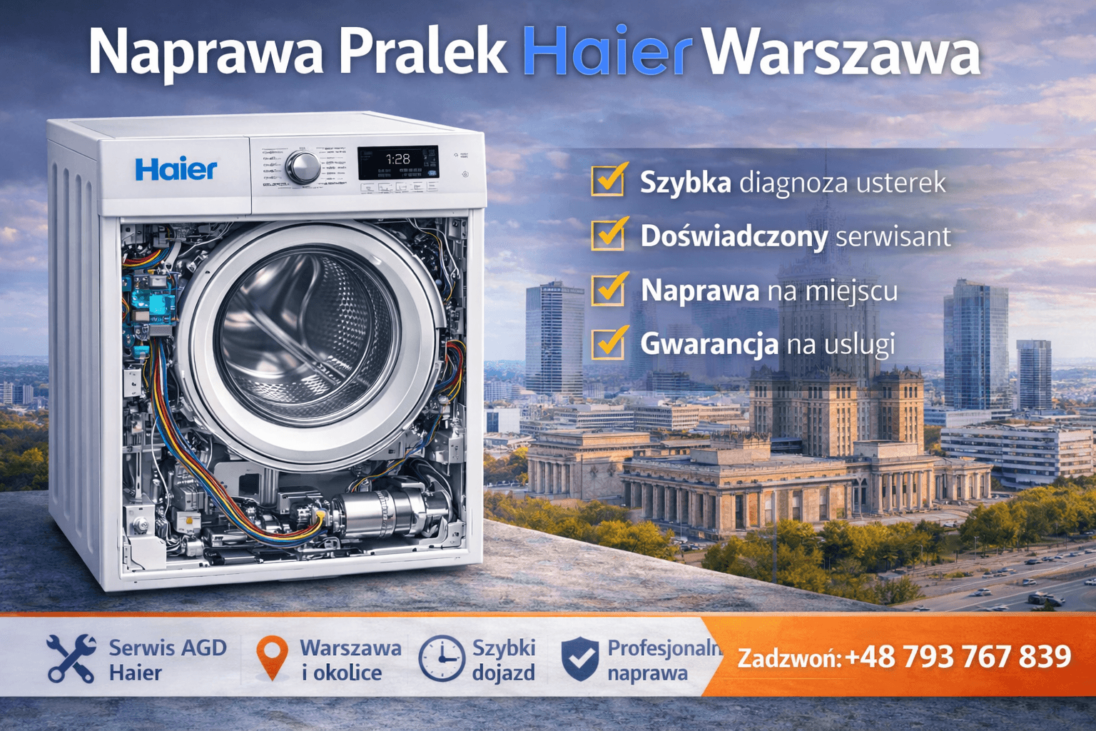 Naprawa pralek Haier Warszawa – serwis AGD z dojazdem, szybka diagnoza i naprawa na miejscu