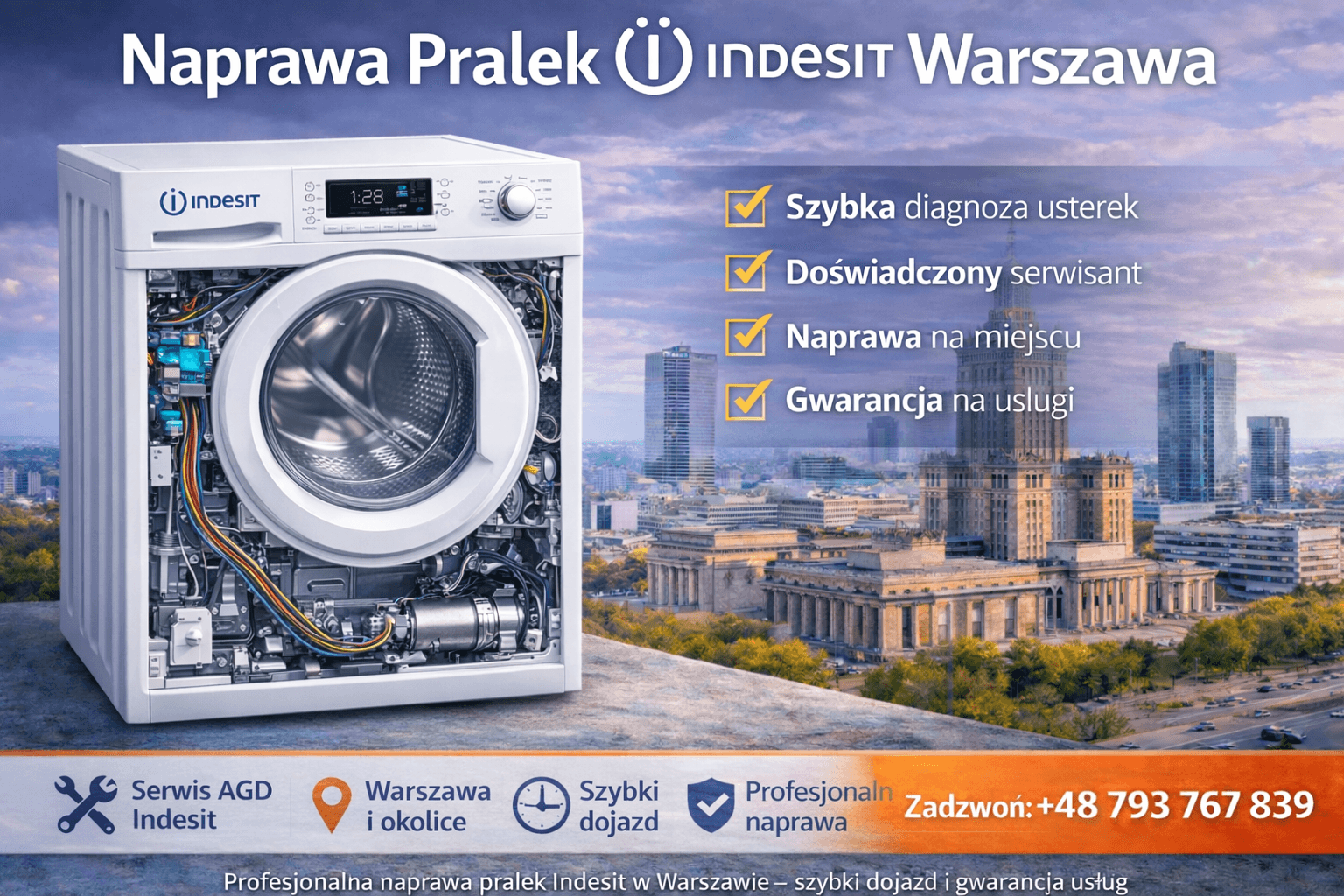 Naprawa pralek Indesit Warszawa – szybki serwis AGD z dojazdem, diagnostyka usterek i profesjonalna naprawa na miejscu