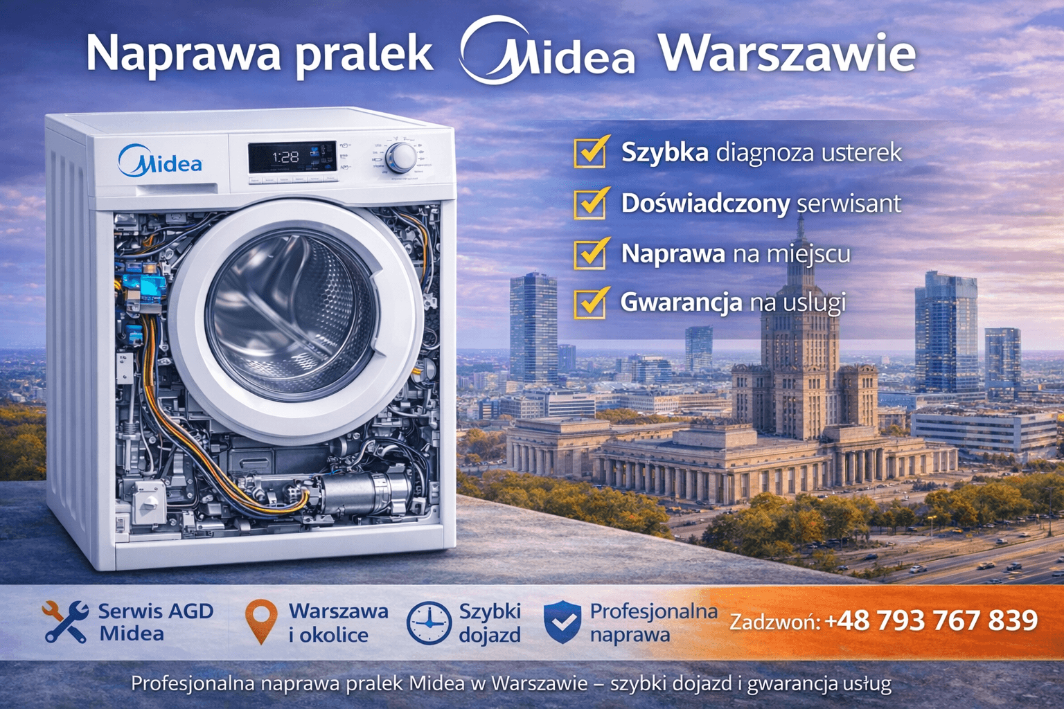 Naprawa pralek Midea Warszawa – serwis AGD, szybka diagnoza i naprawa na miejscu