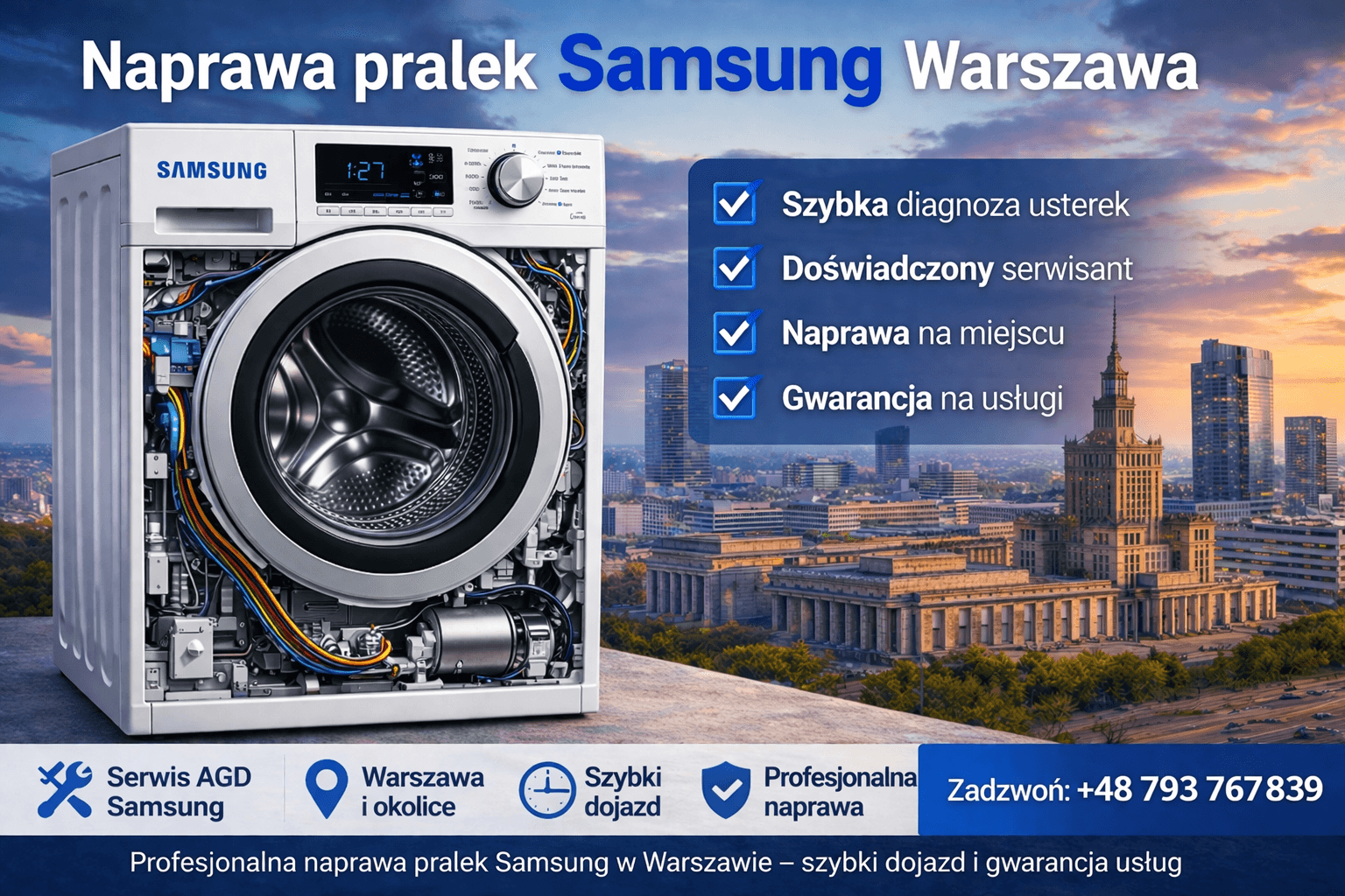 Naprawa pralek Samsung Warszawa – serwis AGD z dojazdem, szybka diagnoza i naprawa na miejscu