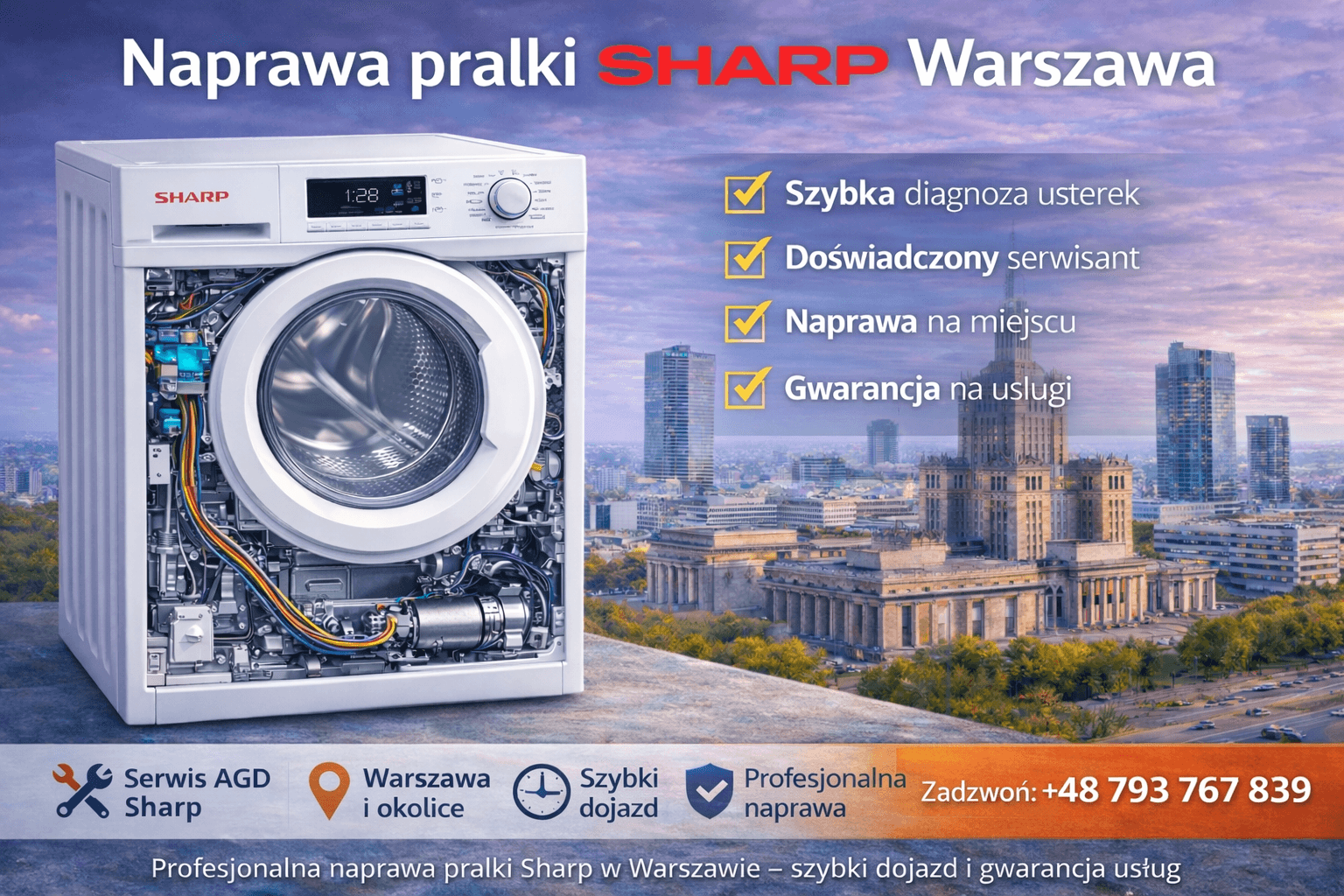 Naprawa pralek Sharp Warszawa – serwis AGD, szybka diagnoza i naprawa u klienta