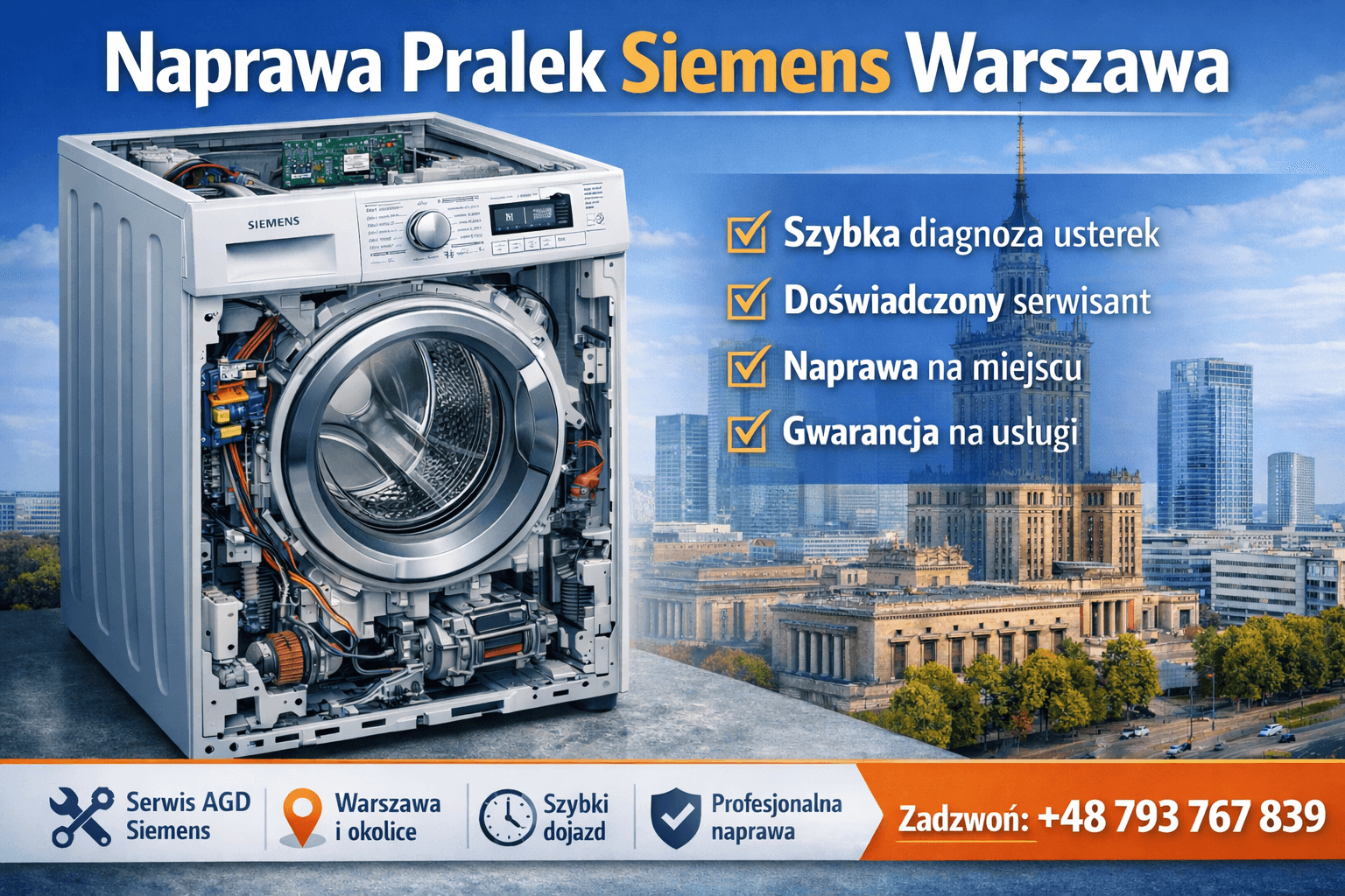 Naprawa pralek Siemens Warszawa – serwis i diagnostyka usterek pralek Siemens z dojazdem do klienta
