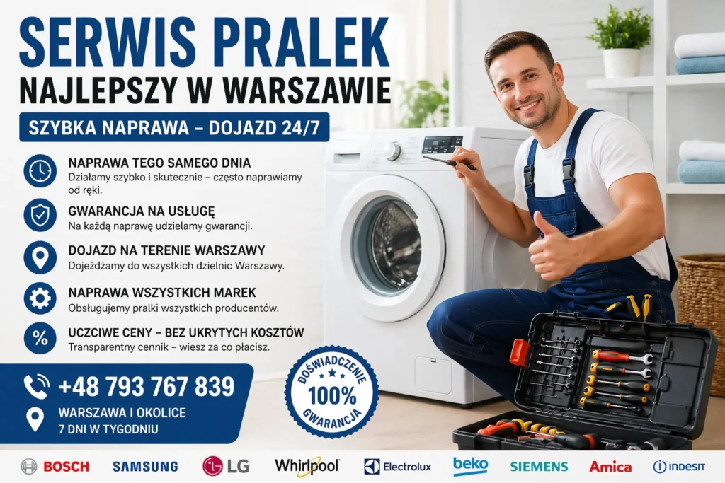 Serwis pralek Warszawa – fachowiec naprawiający pralkę w domu klienta, szybki serwis AGD Warszawa 24/7