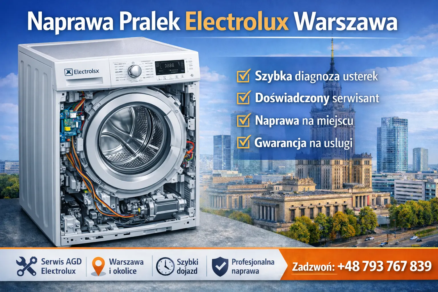 Naprawa pralek Electrolux Warszawa – serwis i diagnostyka usterek pralek Electrolux z dojazdem do klienta